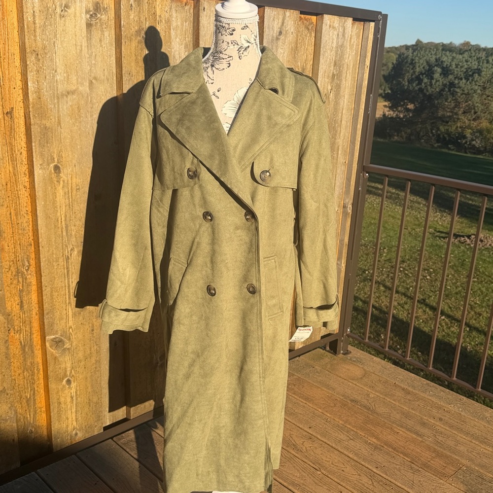 Olive Green Double-Breasted Trench Coat